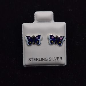.925 Sterling Silver Blue Butterfly Stud Earrings, Jewelry